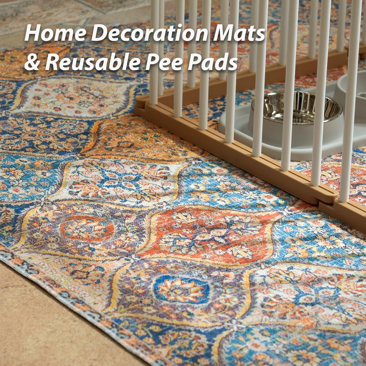 nunubaby 4PACK Washable Pee Pads for Dogs, Stylish, Non-Slip and Leak-Proof Pee Pads. Reusable Potty Pads for Dogs for Crates and Floors.(Cream/Multi, 18" x24")