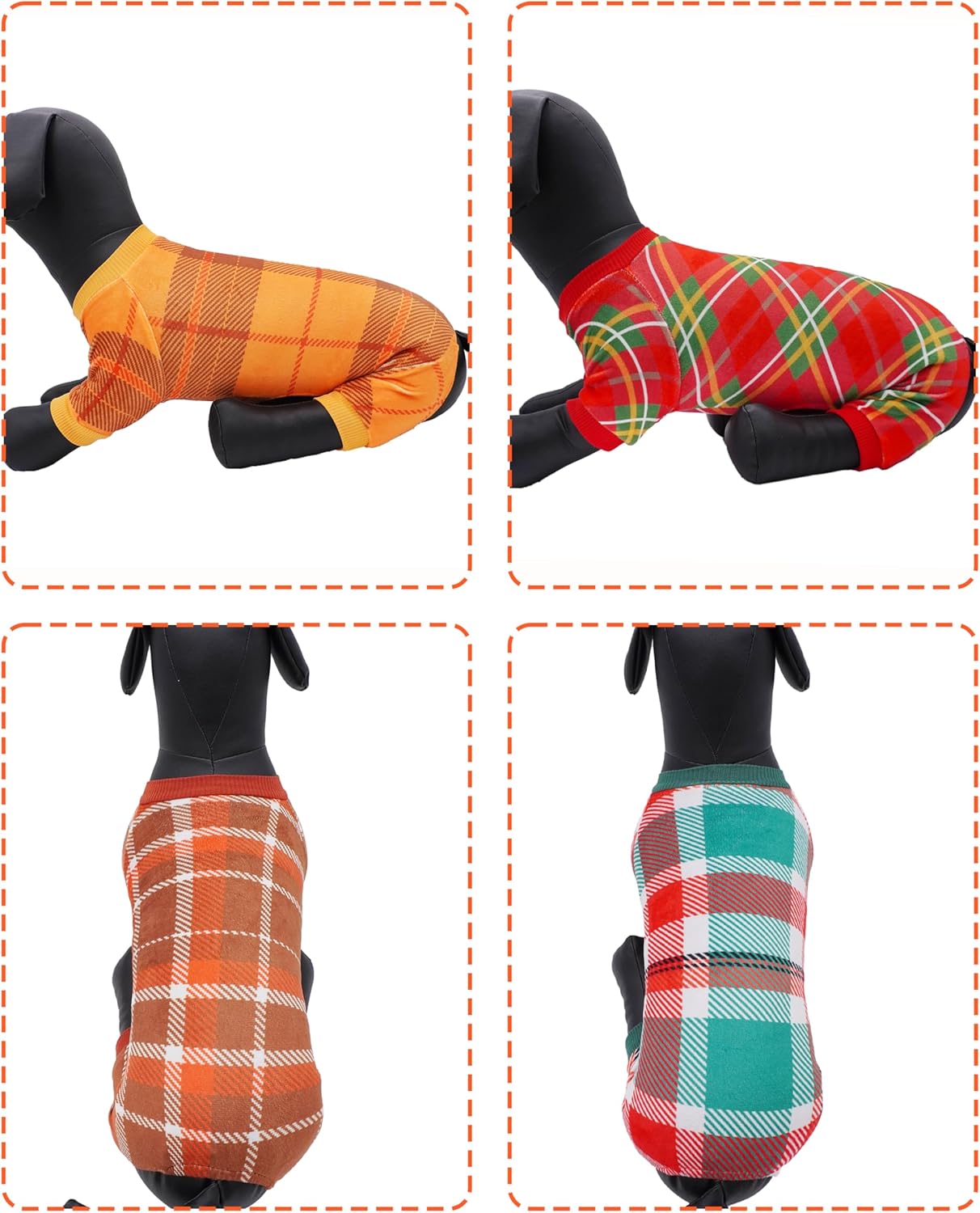 PET SHOW 4 Pack Small Dog Pajamas Holiday Dog Clothes Doggies Soft Stretchy PJs Plaid Jumpsuit Puppy Cats Girl Boy Fall Onesies Christmas Outfits with Sleeve Pets Dachshund Costume(XS, Plaid)