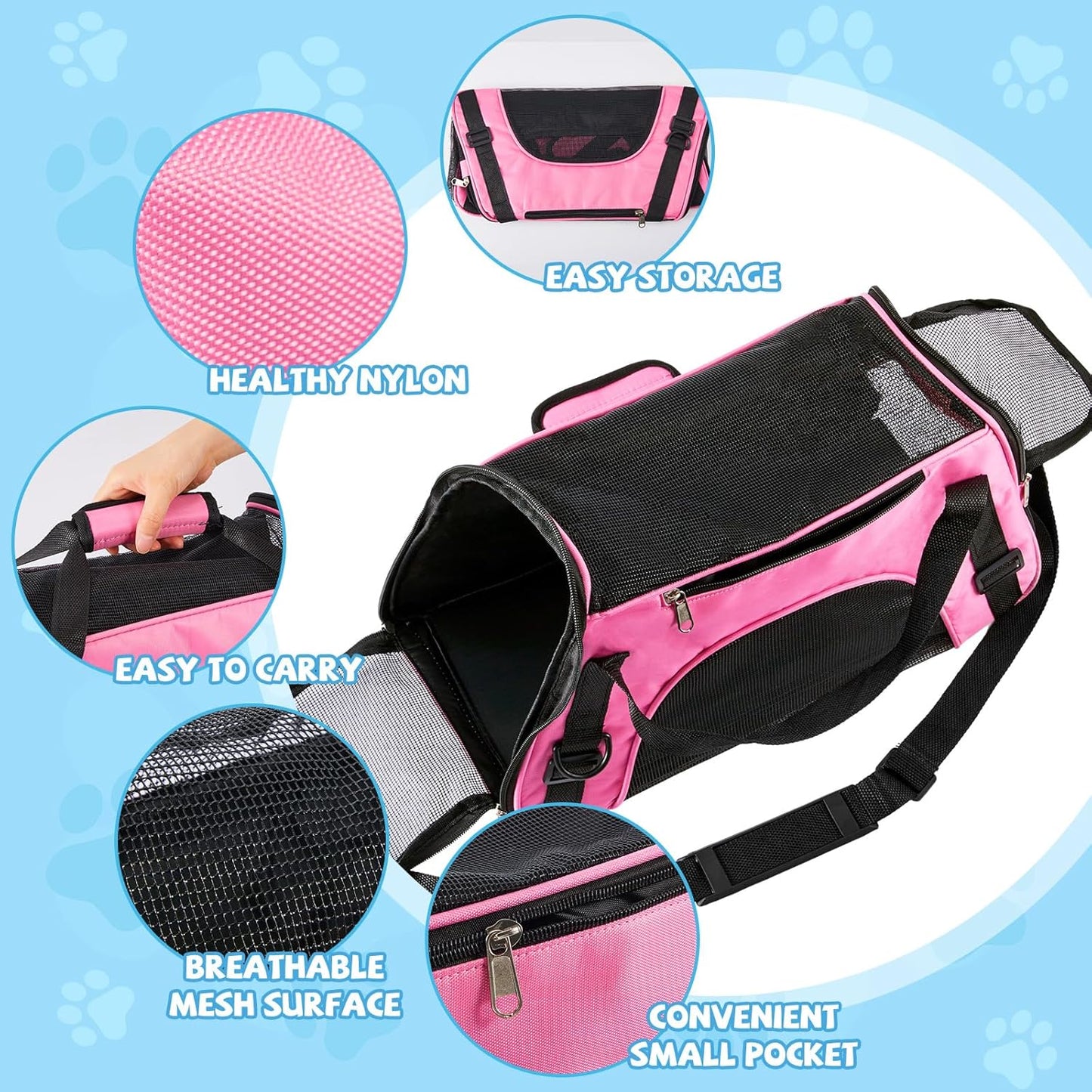 Sweetude 4 Pcs Cat Carrier Soft-Sided Pet Carrying Bag for Cat Under 13 Lbs, 16.9 x 11x 7.5 Inch, Portable Foldable Comfortable Bag for Small Pet Travel(Black, Gray, Pink, Blue)
