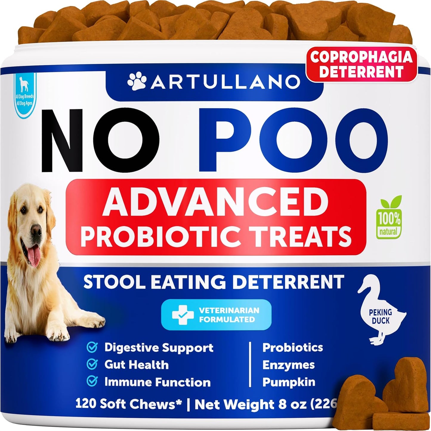No Poo Chews for Dogs - Coprophagia Stool Eating Deterrent - Stop Eating Poop Treats with Probiotics, Digestive Enzymes, Pumpkin - Prevent Dog, Puppy from Eating Poop - Gut Health Support Supplement