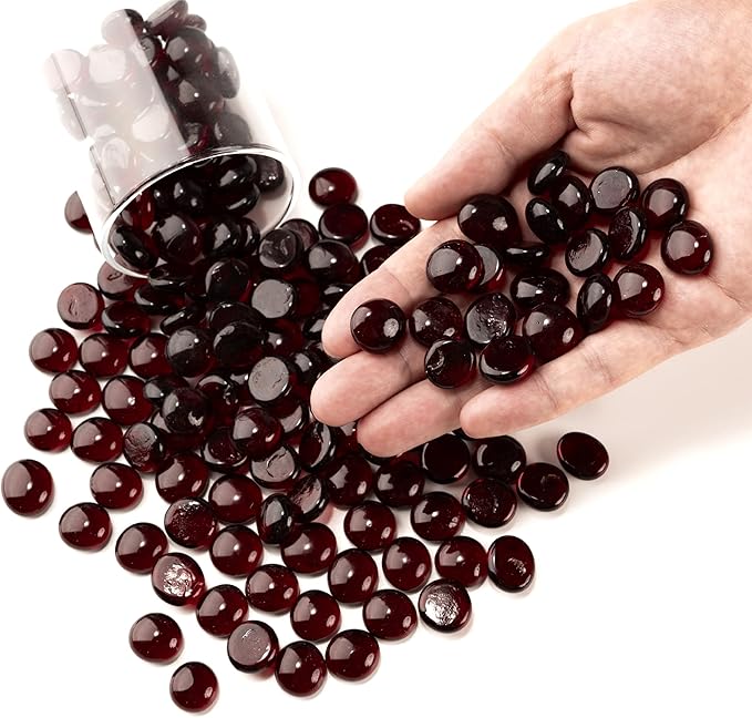 2 LB Dark Red Glass Marbles, Mini Flat Glass Beads for Vase Fillers, Floral Bottom Mancala Gems Pebbles Fish Tank Rocks for Table Aquarium,Home Decor Art Craft Supplies(0.5"~0.7")