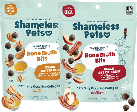 Shameless Pets Dog Training Treats Bacon/Apple and Chicken/Peanut Butter - Natural and Soft Puppy Treats with Collagen - Medium Dog Treats Pack of 2 (8oz Each)