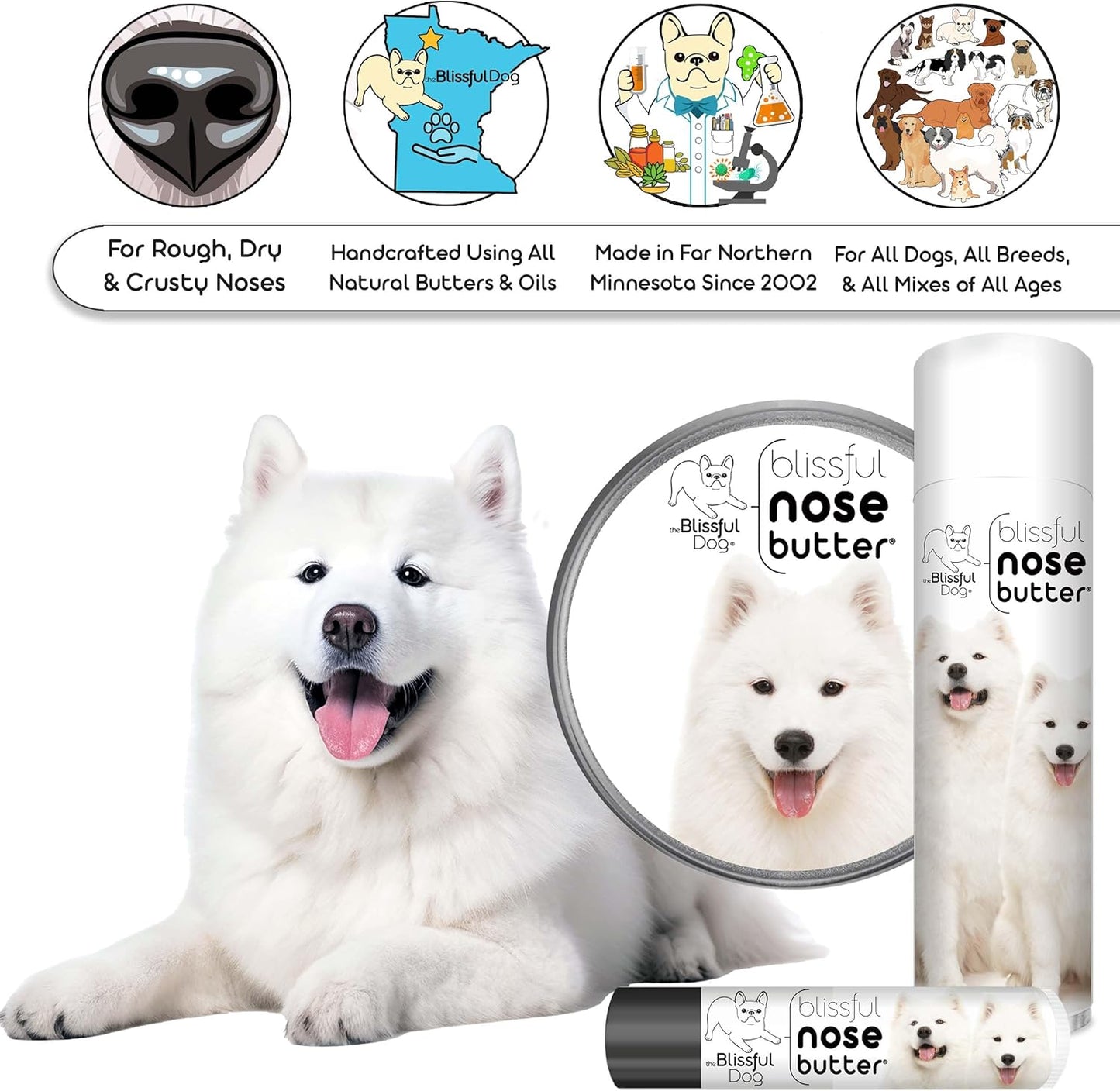 The Blissful Dog Samoyed Unscented Nose Butter - Dog Nose Butter, 0.50 Ounce