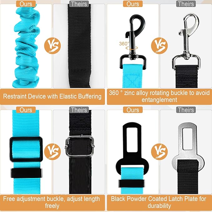 LivTee Dog Seat Belt for Car, Retractable Pet Safety Harness, Adjustable Nylon Dog Seatbelt Leash, Comfortable Dog Accessories for Vehicles (Teal-1PCS)