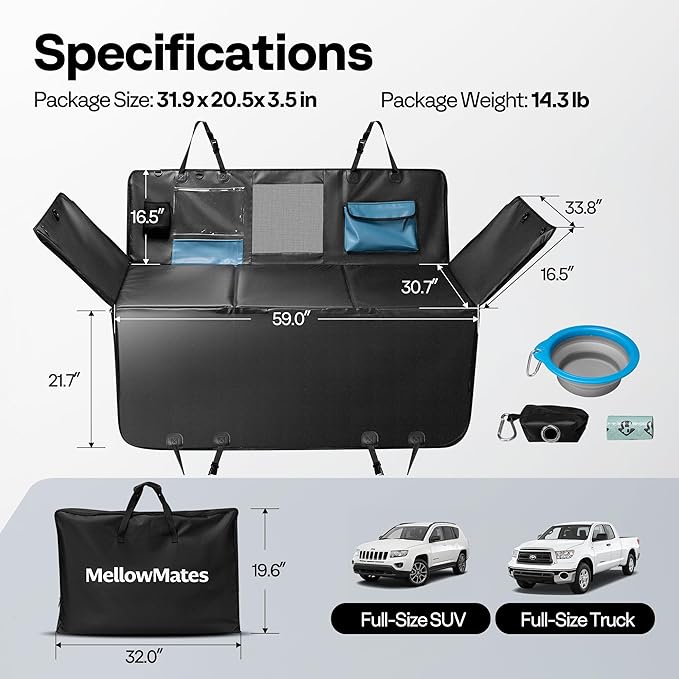Back Seat Pet Cover for Dogs 59", Upgraded PU Leather Back Seat Extender with Hard Bottom Holds 400LBS, Waterproof Anti-Scratch, Dog Backseat Cover for Cars, SUV & Small Truck