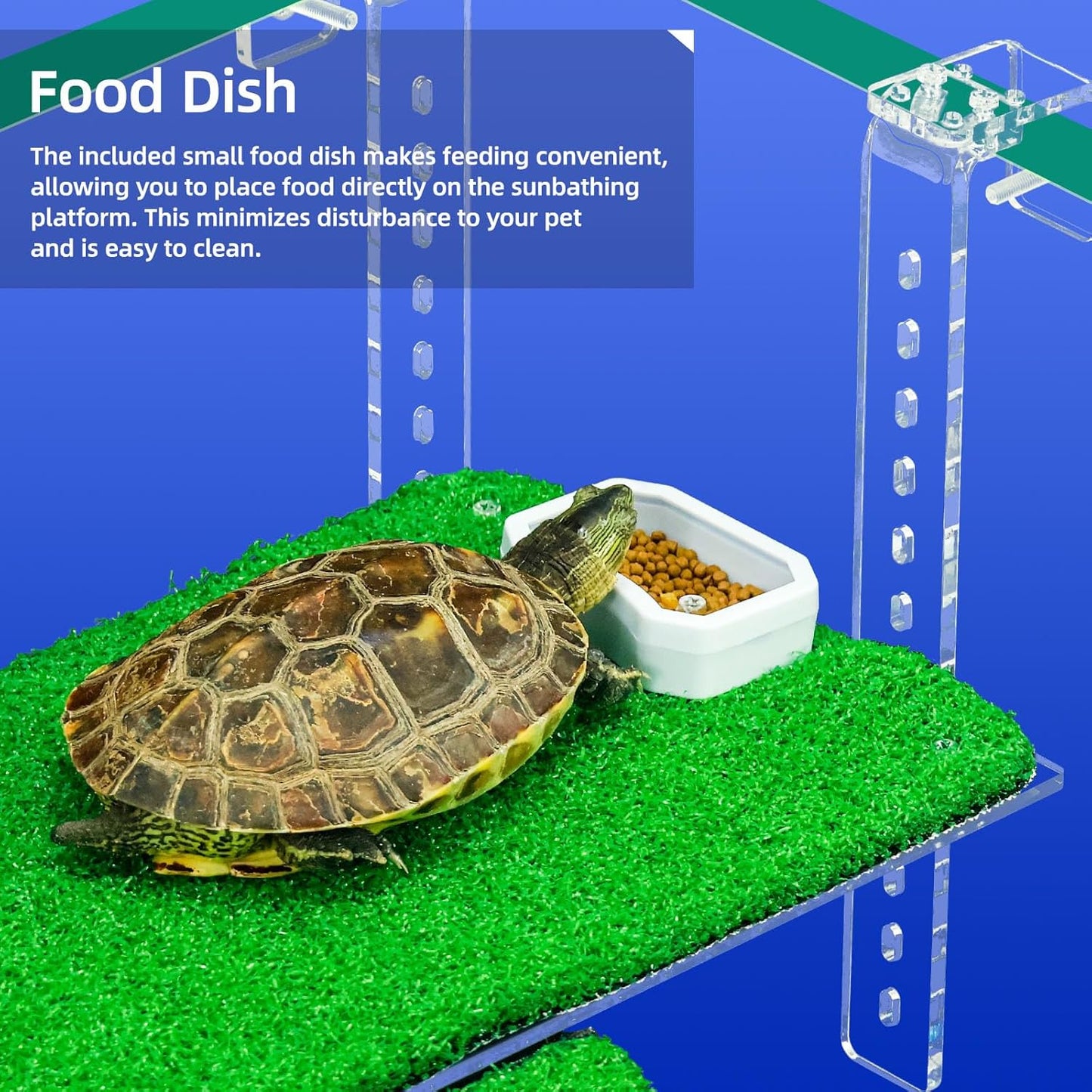 Adjustable Hanging Turtle Dock with Anti-Slip Artificial Grass Basking Platform Sturdy Acrylic Ramp for Aquatic Turtles, Compatible with Various Tank Sizes, Easy Setup (Transparent, 11x5.8 Inch)