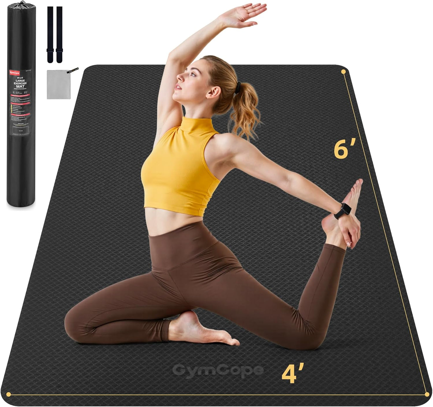 Extra Large Yoga Mat - 72"x35", 72"x48", 78"x57" - Wide TPE Exercise Mat for Home, Stretching, Couples & Family Workouts - 6-12mm Thick, Non-Slip & Waterproof - with Carry Bag and Straps