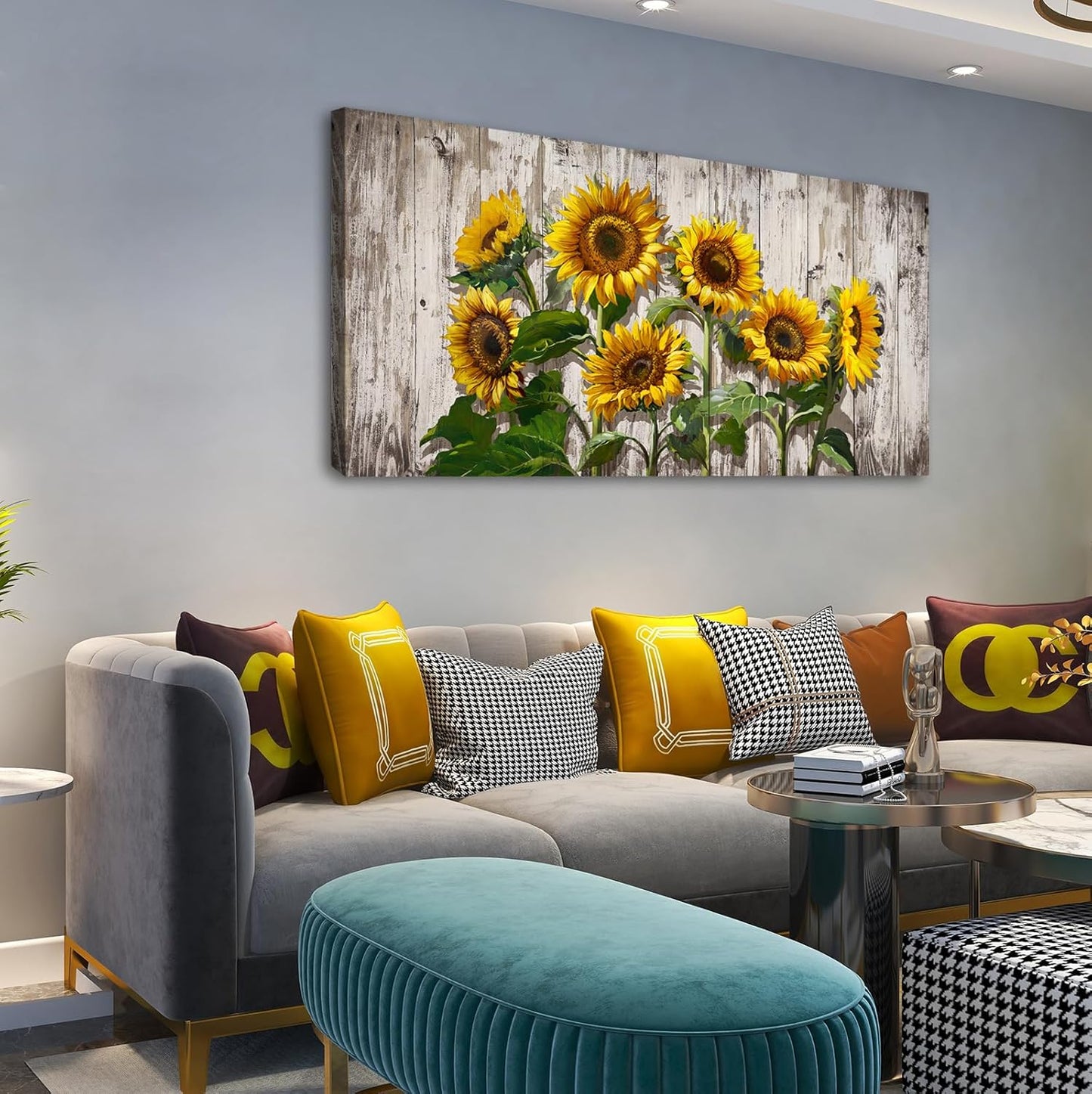 Jiuqinghua Canvas Prints Wall Art Abstract Board Paintings 1 panel Wall Art for Bedroom Rustic Sunflower Kitchen Decor Yellow Vintage Wall Decor Sunflowers Framed for Living Room Bedroom Office