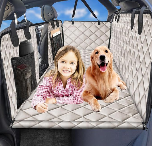 URPOWER Back Seat Extender for Dogs - Hard Bottom Dog Car Seat Cover Holds 400 lbs, Waterproof Dog Hammock Dogs Bed for Cars, SUVs & Small Trucks, Pet Backseat Protector with Mesh Window & Large Space