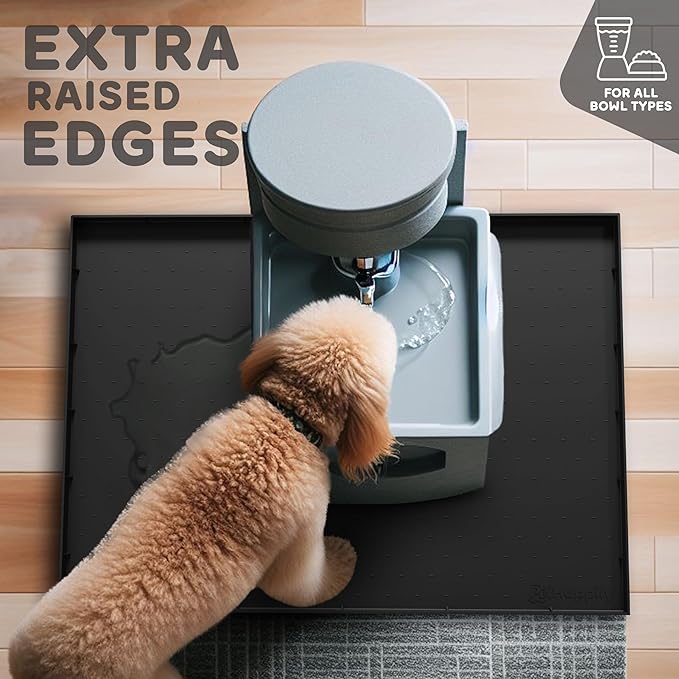 32x24x1” XL Dog Food Mat - All Purpose Under Sink Liner, Washer and Dryer Covers for The Top, Silicone Griddle Mat for Blackstone - Raised Edges Dog Mat for Food and Water Prevent Spill, Waterproof