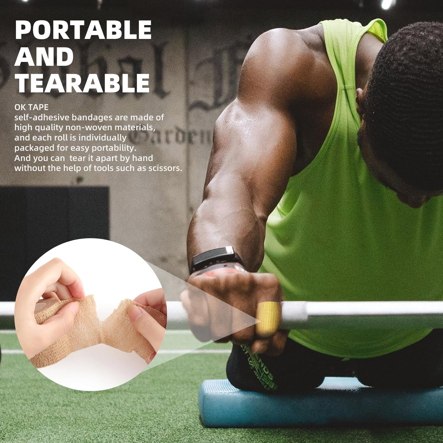 OK TAPE Self Adherent Cohesive Bandages Wrap - 24Packs, 1" x 5 Yards, Non-Woven Self Adhesive Bandage Wrap for Thumb, Finger, Wrist, Ankle, Vet Wrap Bandages Tape (Black)