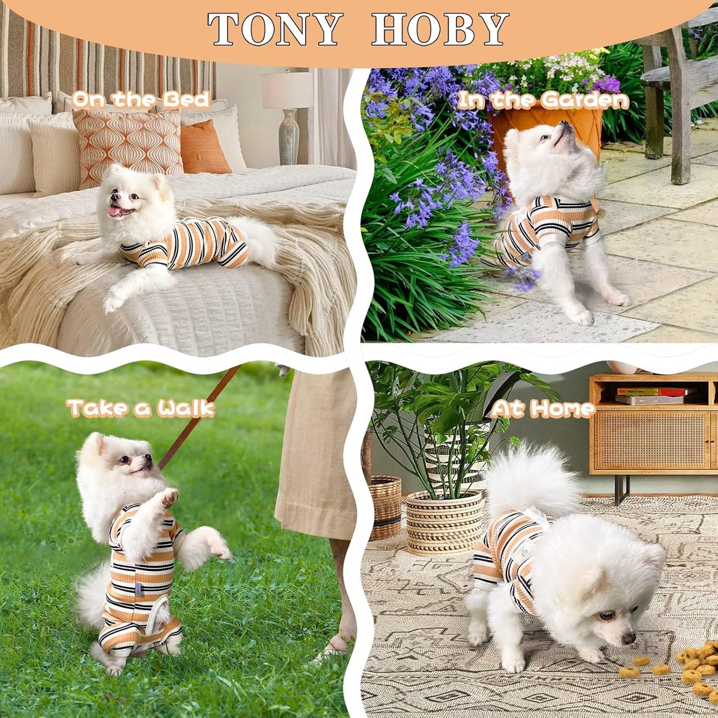 TONY HOBY Male Dog Pajamas, 4 Legged Dog Jumpsuit with Brown Stripe, Dogs Shirt for Small Medium Dogs (Brown, Boy, S)