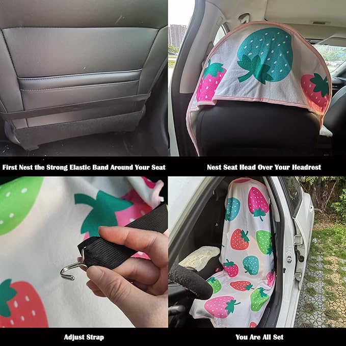 Car Seat Cover Protector Front Seats,for Gym Workout,Running,Swimming,Beach and Hiking,Waterproof Sweat Towel Bucket Seat Covers for Cars SUV Trucks (Strawberry, 1Pcs)