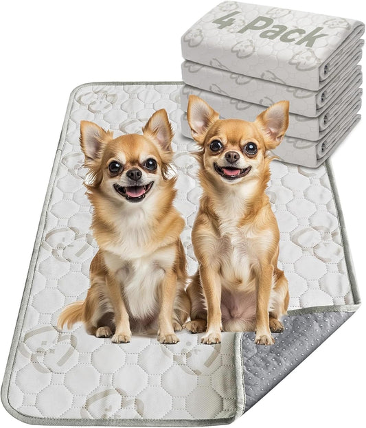 FXW Washable Pee Pads for Dogs, Puppy Pads with Super Absorbent, Specifically Designed for 24inch Cages, 23" × 17" Rectangle, Khaki, 4 Packs