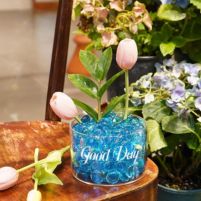 10LB Ocean Blue Flat Glass Marbles for Vases, Gemstone Beads Vase Filler Decorative Glass Pebbles for Fish Tank, DIY Crafts, Aquarium Decor Rocks