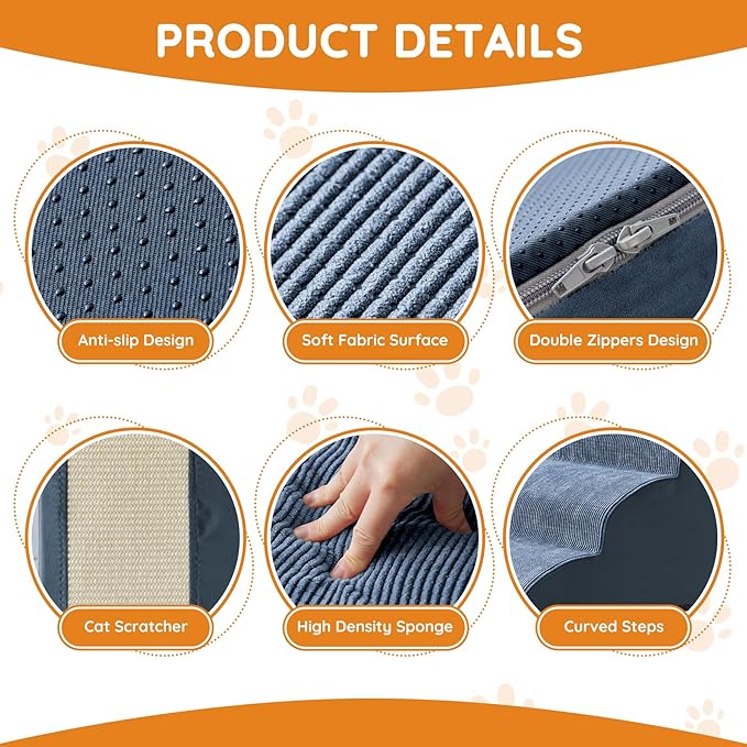 Navy Portable 2-Step Dog & Cat Step for Bed, Couch, Sofa & Chairs - Non-Slip, High Density Foam