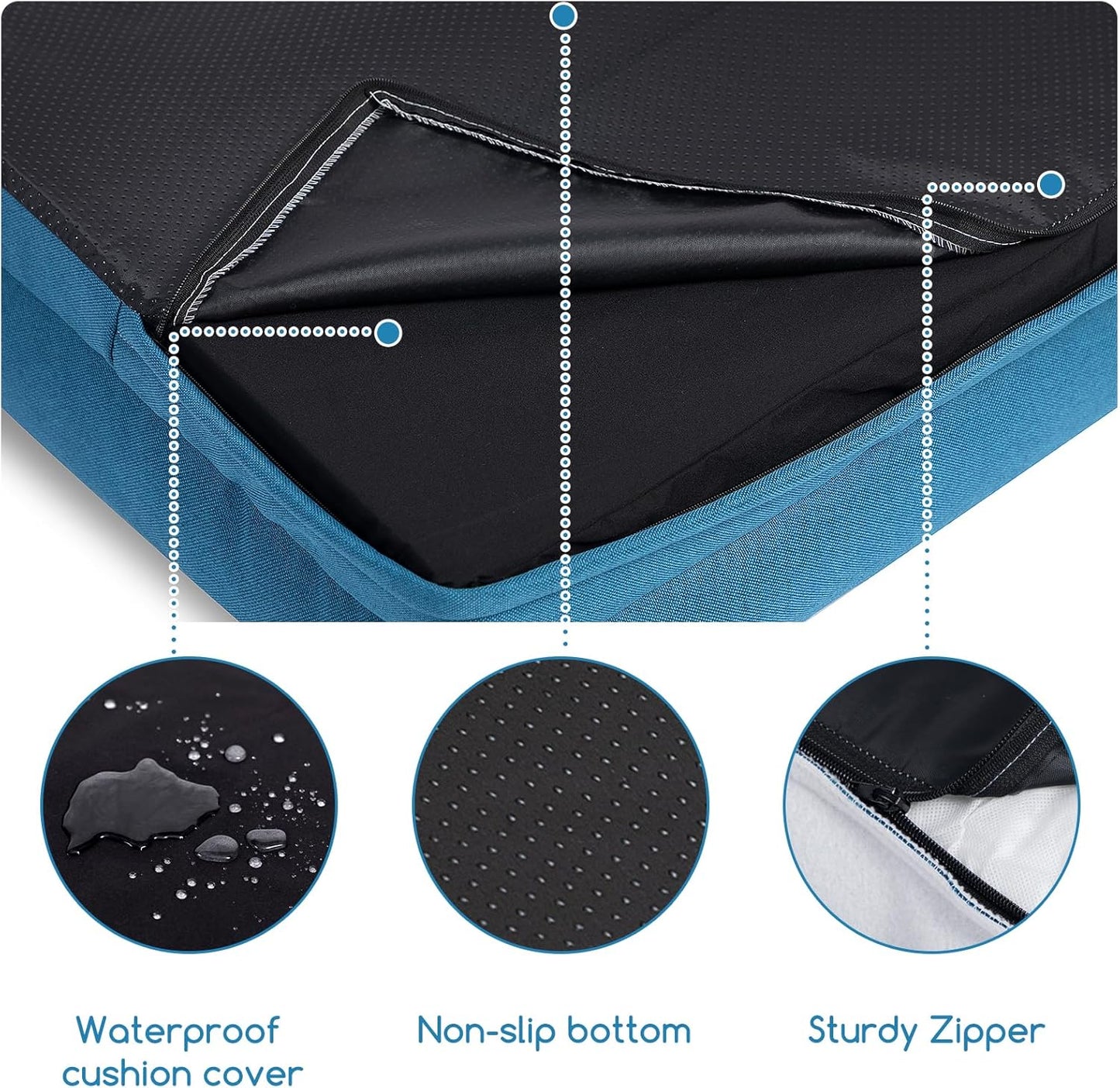 Hollypet Orthopedic Dog Bed for Large Dogs, Supportive Foam Pet Couch with Removable Washable Cover and Non-Slip Bottom, Waterproof Lining Dog Sofa Bed, Blue, L (36 * 26 * 8)