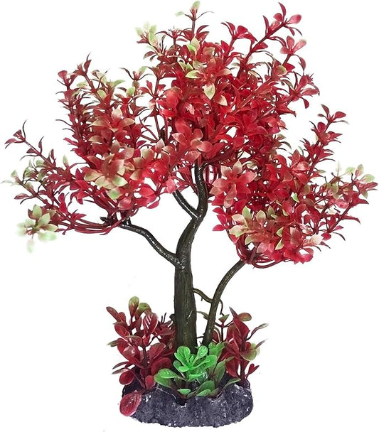 Mipukbay Aquarium Plants Tree - Red & Green Artificial Plastic Fish Tank Decor, Realistic Ornament Safe for Fish & Shrimp, Low-Maintenance Aquascaping Plants for Freshwater/Saltwater Tank Landscaping
