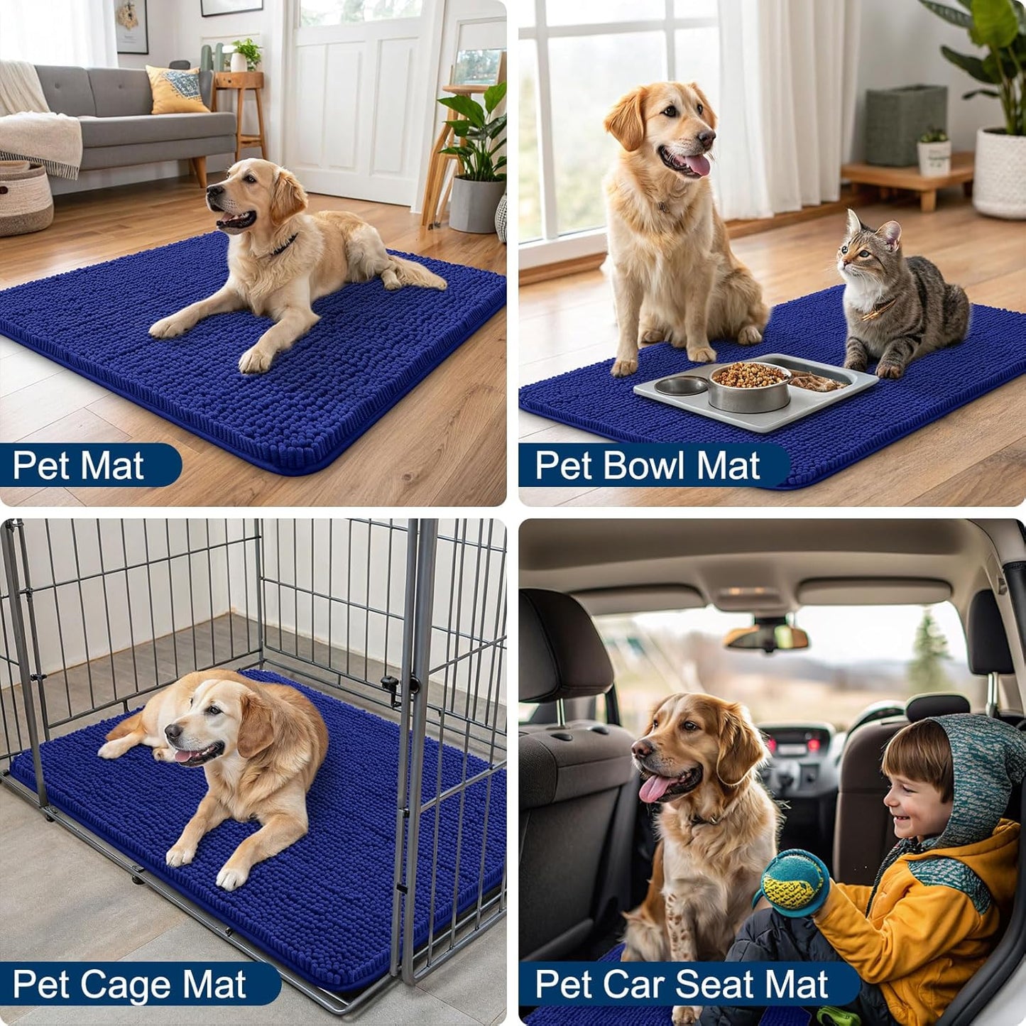 Smiry Dog Door Mat for Muddy Paws 40x32, Absorbs Moisture and Dirt Doormat, Non-Slip Washable Quick Dry Chenille Front Door Mat Indoor Entrance, Entryway Carpet for Inside Floor, Navy Blue