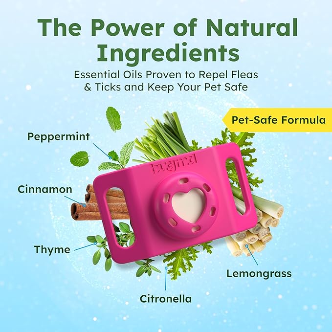 BugMD Paw Guardian Flea & Tick Pendant (2-Pack) with AirTag Holder – Plant-Based Flea & Tick Prevention for Dogs & Cats – Pet Collar Tag & GPS Tracker Holder for Cats & Dogs – Pink