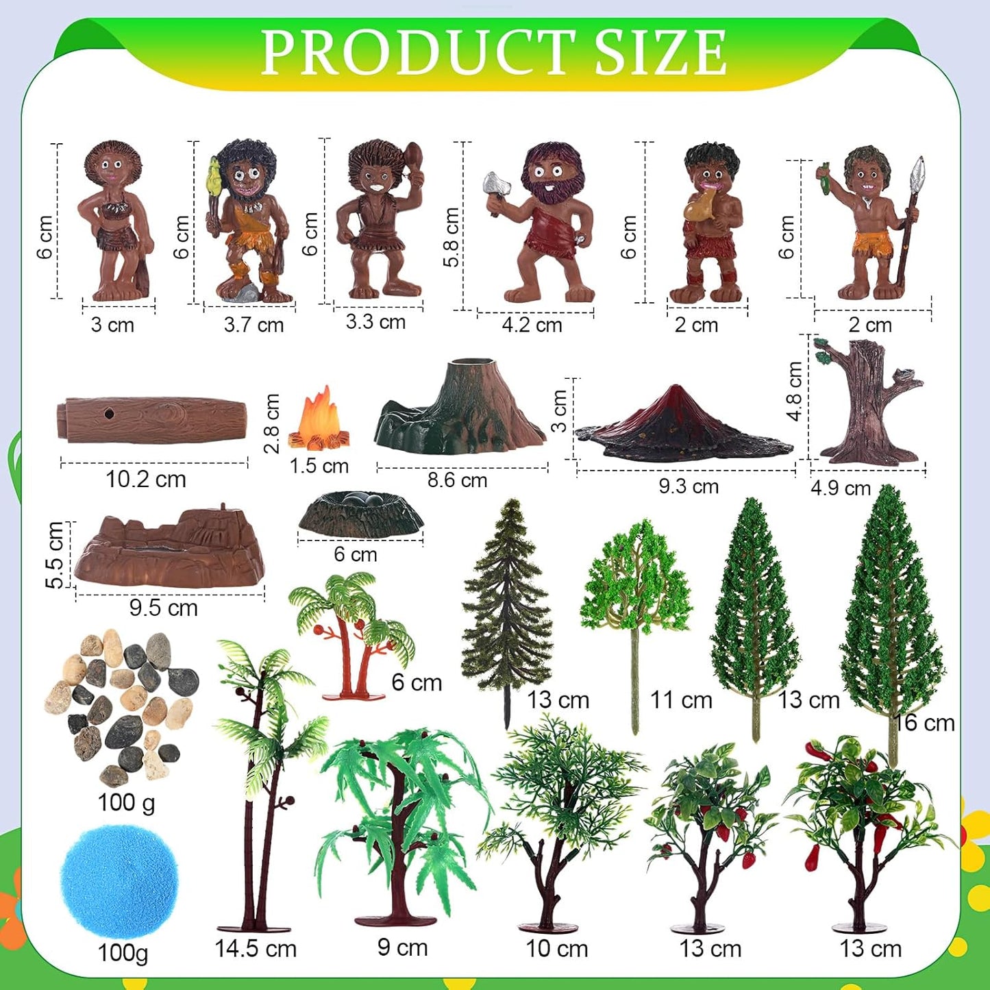 27 Pcs Primitive Man Figurines Kit, Include Diorama Supplies Mini People Figures Mixed Model Trees Stone Sand for Diorama Box Educational School Project Gift