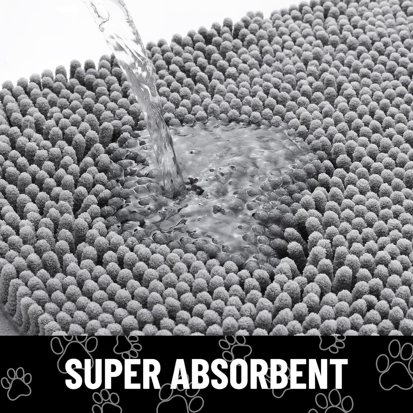 Smiry Dog Door Mat for Muddy Paws, Absorbent Dirt Trapper Non Slip Quick Dry Washable Chenille Mat for Mud Dogs, Entry Rug for Indoor and Outdoor (24x16 Inches, Grey)