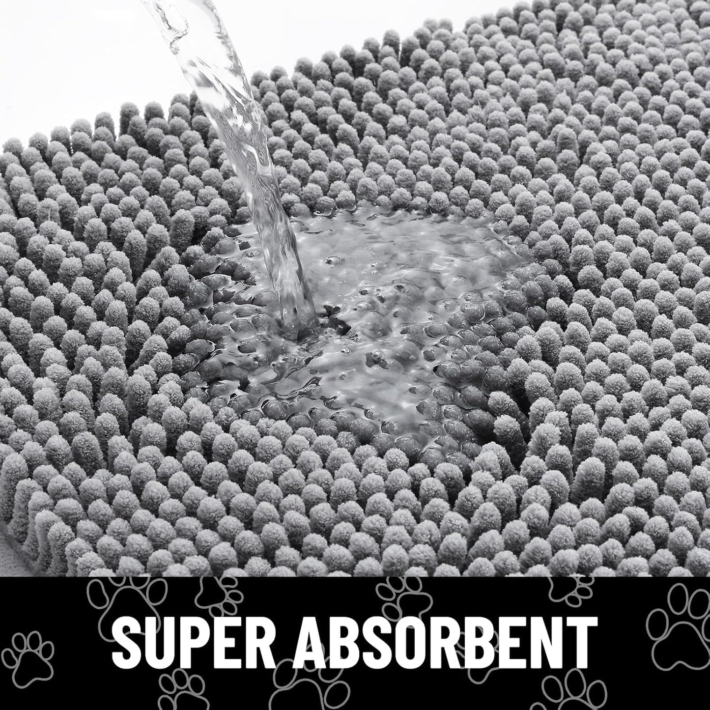 Smiry Dog Door Mat for Muddy Paws, Absorbent Dirt Trapper Non Slip Quick Dry Washable Chenille Mat for Mud Dogs, Entry Rug for Indoor and Outdoor (59x35 Inches, Grey)