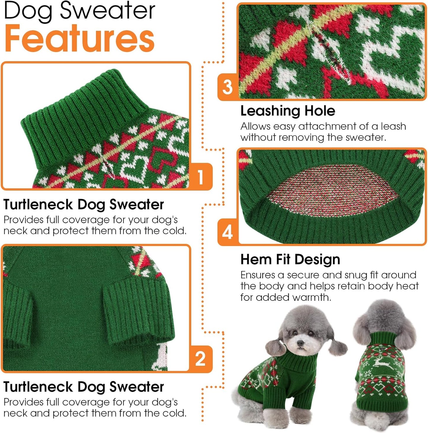 Queenmore Dog Christmas Sweater,Turtleneck Knitted Pullover Xmas Dog Clothes Sweatshirt,Pet Christmas Outfit, Warm Doggy Sweaters for Small Dogs Boy Girl L