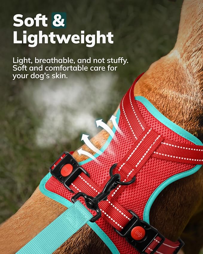 MIDOG No-Pull Dog Harness | Adjustable & Reflective Pet Harness Leash Set for Small Medium Large Dogs Walking, Training| No Choke, Front Clip, Soft Padded Vest with Easy Control Handle - Red, M