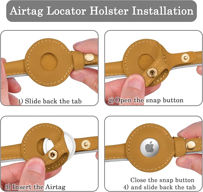 OOPSDOGGY Rolled Leather Dog Collar with Airtag Holder - Reflective Round Airtag Dog Collar - Soft Tracking Pet Collar for Small Dogs Puppy Cats Kitten (Camel, XXL, 20"-24")