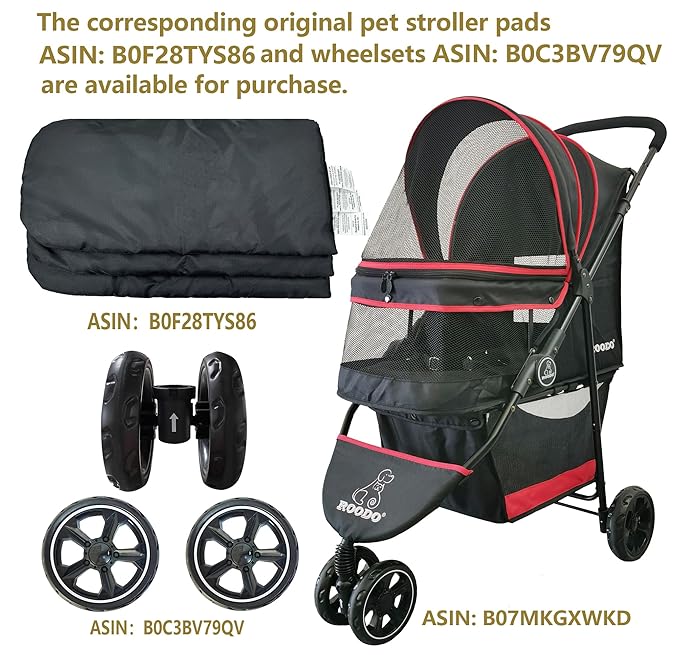 ROODO Escort 3 Wheel Dog Cat Pet Stroller for Small/Medium Dogs Cats Best Lightweight Foldable Portable Compact Jogger Travel All Terrain Pet Gear System Puppy Doggie Bunny Kitty Stroller(Black)