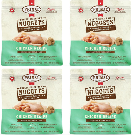 Primal Freeze Dried Dog Food Nuggets, Chicken, Complete & Balanced Meal, Also Use as Topper or Treat, Premium, Healthy, Grain Free, High Protein Raw Dog Food, 14 oz (Pack of 4)