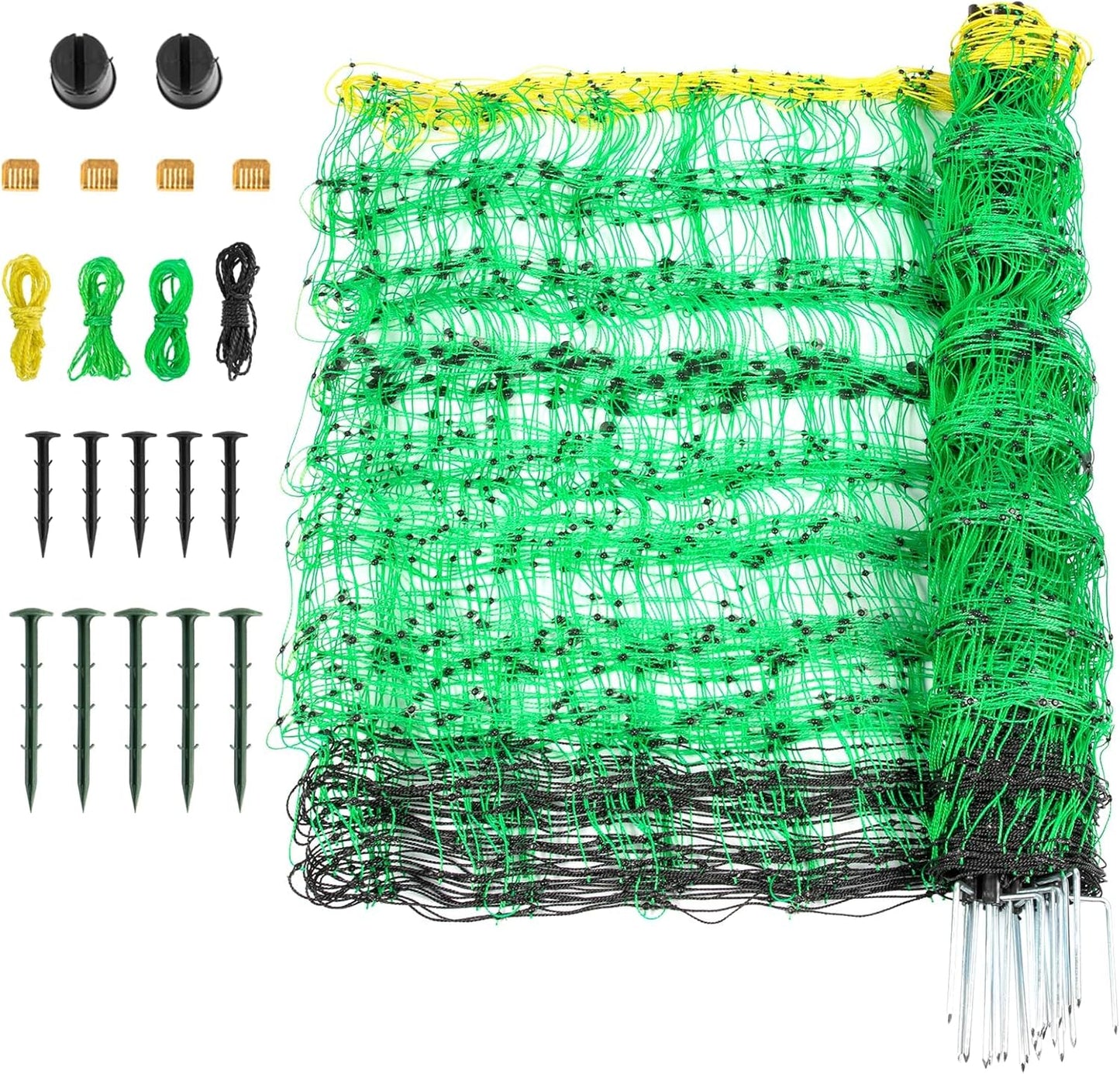 Electric Fence Netting, 49.6" H x 164' L, PE Net Fencing Kit with 14 Posts Double Spiked, Utility Portable Mesh for Sheep Hogs Goats Deer Dogs Lambs Used in Backyards Farms Ranches Patio, Green
