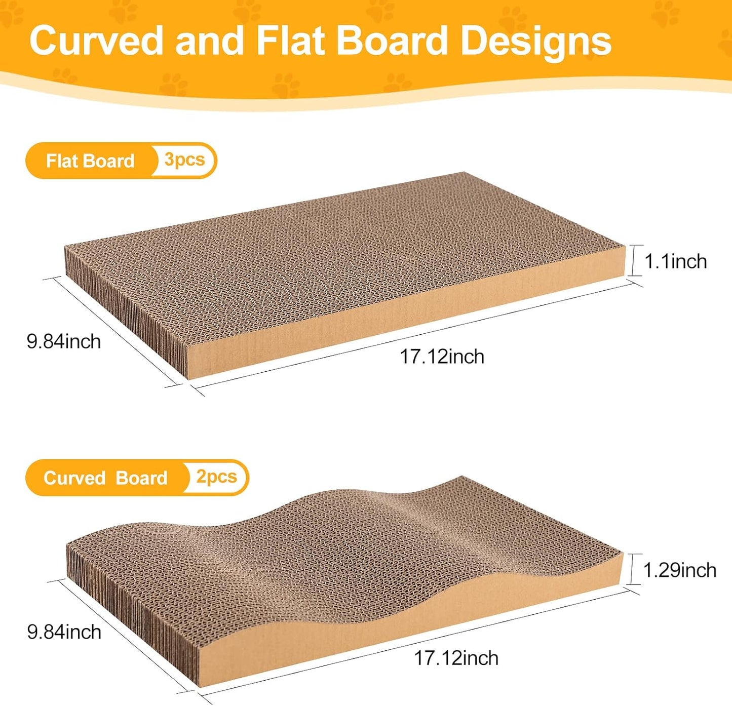 Poils bebe 5 PCS Cat Scratcher with Box, Reversible Cat Scratchers for Indoor Cats, Cardboard Cat Scratcher with Catnip, 2 Curved and 3 Flat Boards for Scratching Bed