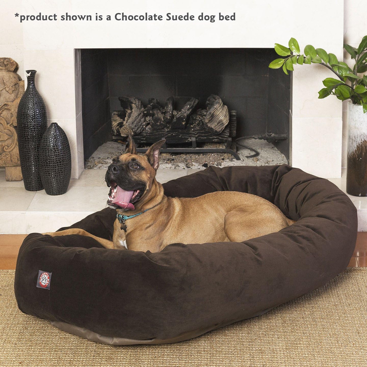 Majestic Pet 40 Inch Suede Calming Dog Bed Washable 40x29x9 (Inch) – Cozy Soft Round Donut Dog Bed with Spine Support for Dogs to Rest their Head - Round Pet Bed Large – Sage