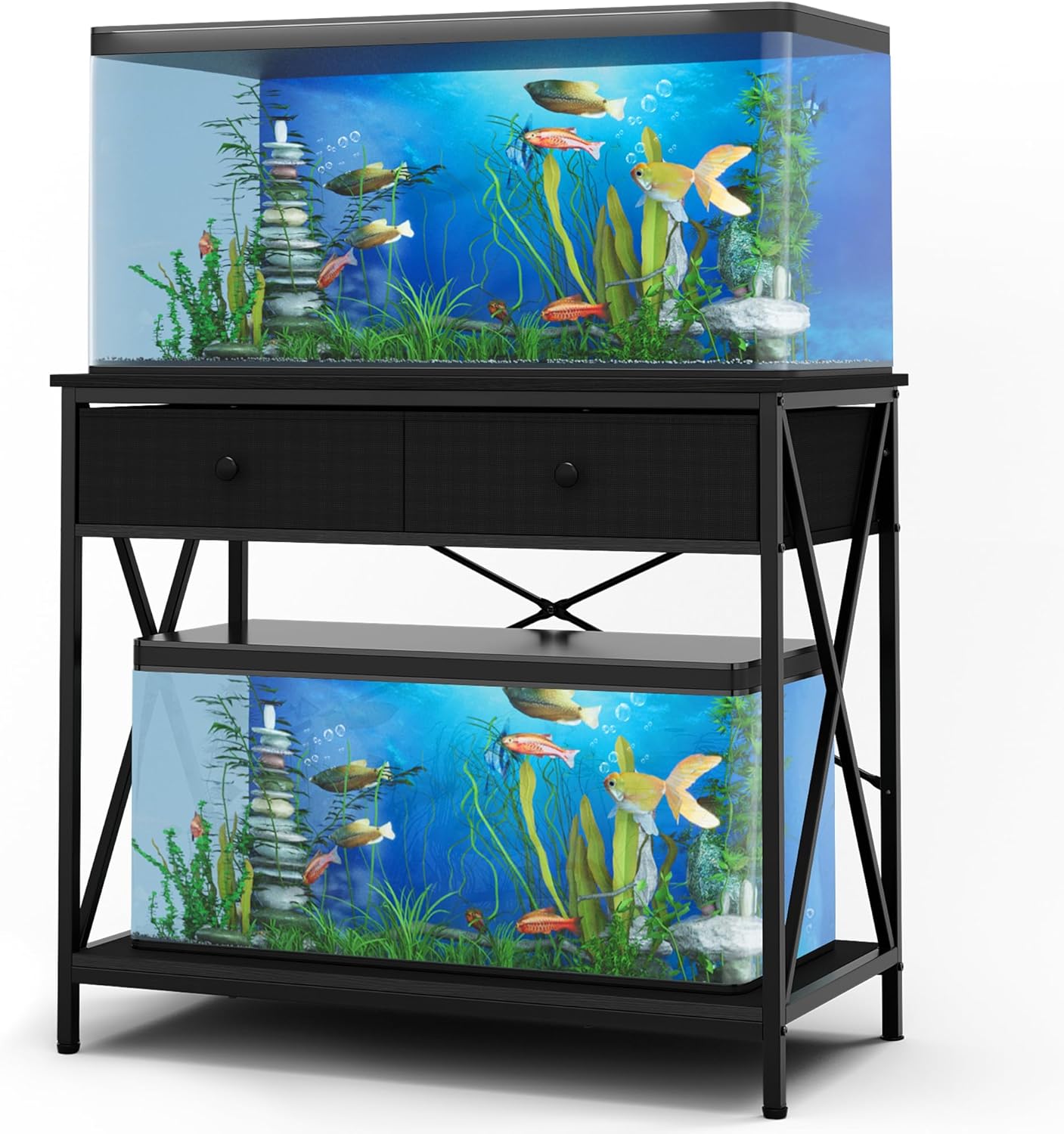 Fish Tank Stand 40 Gallon: Sturdy Aquarium Stand with Accessories Storage - Metal Fish Tank Table for 40-50 Gallon Reptile Breeder Turtle Terrarium - 35"X19.54" Weight Capacity 660 lbs