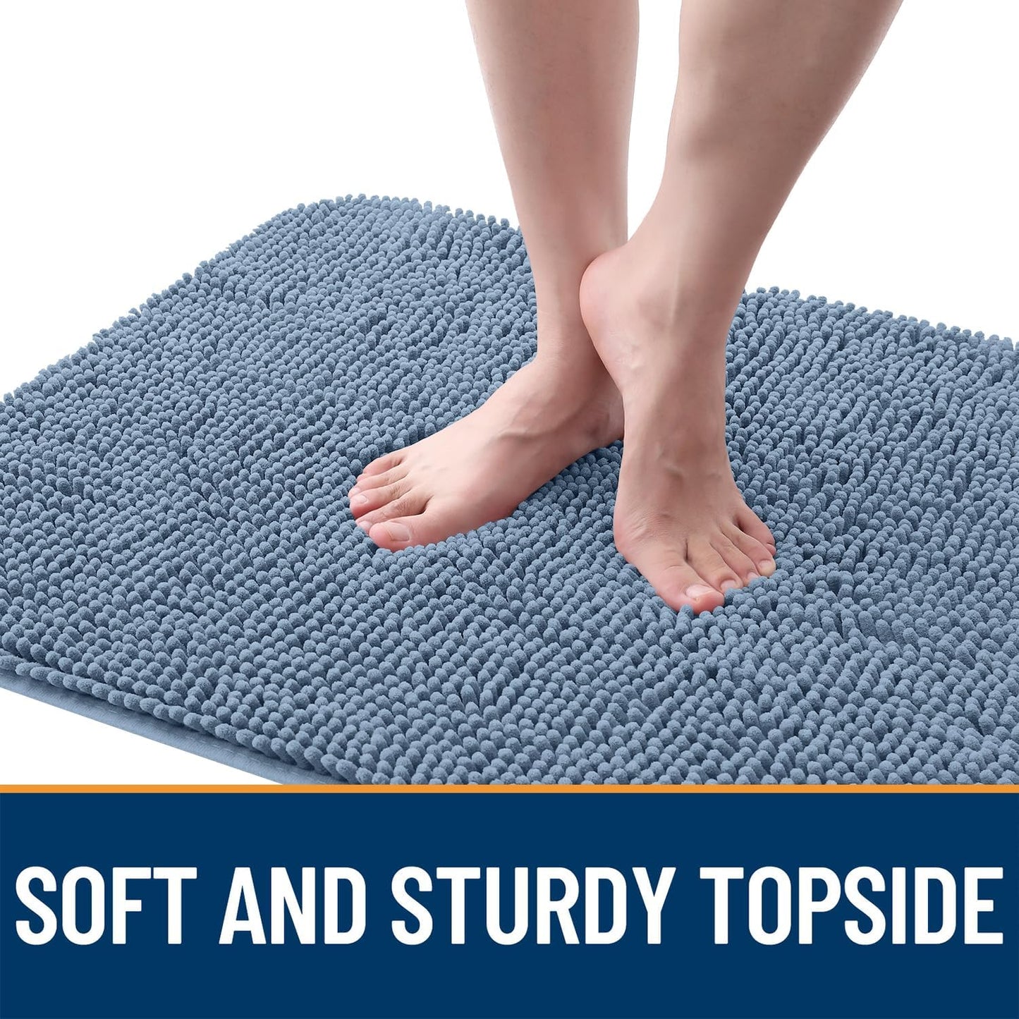 OLANLY Dog Door Mat for Muddy Paws 44x24, Absorbs Moisture and Dirt, Absorbent Non-Slip Washable Doormat, Quick Dry Chenille Mud Mat for Dogs, Entry Indoor Entryway Carpet for Inside Floor, Airy Blue