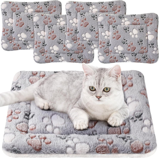 Tuanse 4 Pack Ultra Soft Dog Cat Bed Mat with Cute Prints Reversible Fleece Dog Crate Kennel Pad Cozy Washable Thickened Hamster Guinea Pig Pet Bed Mat for Small Animals(13 x 19 Inches,Light Gray)