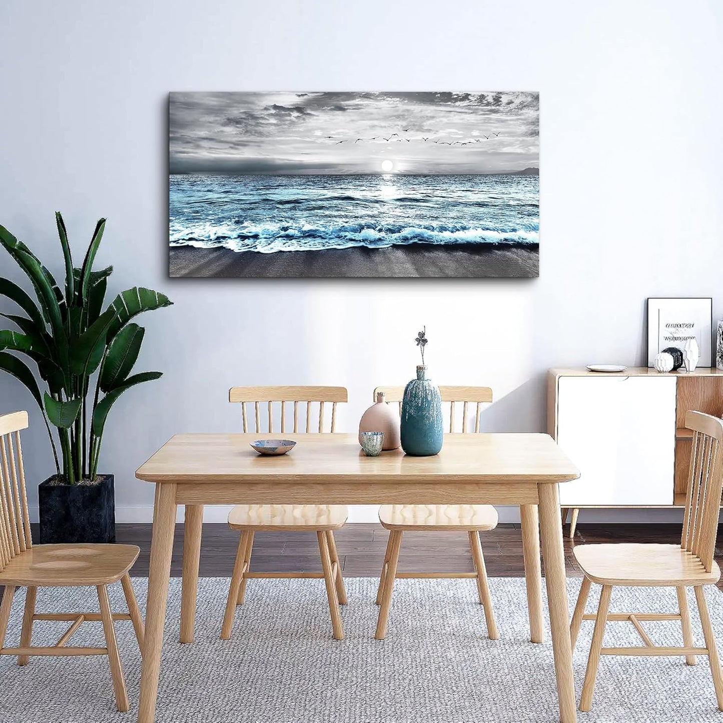 Lapremoly Black And White Beach Wall Painting Canvas Wall Art For Living Room Large Wall Decor For Bedroom Office Wall Decorations Blue Ocean Sea Wave landscape Pictures Artwork Posters Home Decor