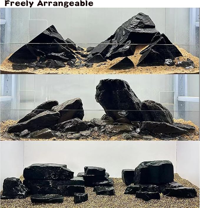 Unocho Aquarium Slate Rocks 10LB Fish Tank Stones Black Rocks for Aquarium,Aquascaping,Fish Tank Decoration, Reptile Basking Platforms, Bonsai & Garden-7Pcs 3-7inches