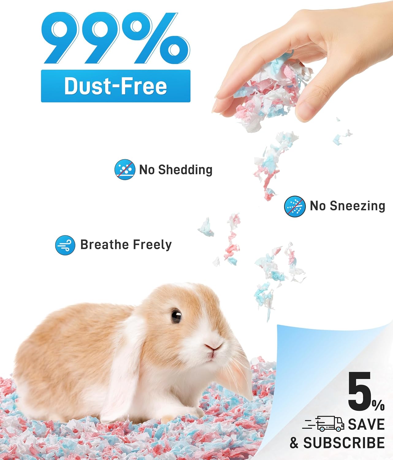 BUCATSTATE Hamster Bedding 70L, 99% Dust-Free Guinea Pig Bedding Odor Control Paper Bedding, Cozy Small Animal Bedding for Rabbit Rat Syrian Dwarf Hamsters Gerbils (Confetti)