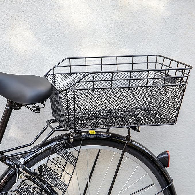 Rear Bike Basket - Large Bicycle Rear Basket with Cargo Net and Waterproof Cover, Wire Bike Baskets Rear Large Capacity (NO Bike Rack Include)