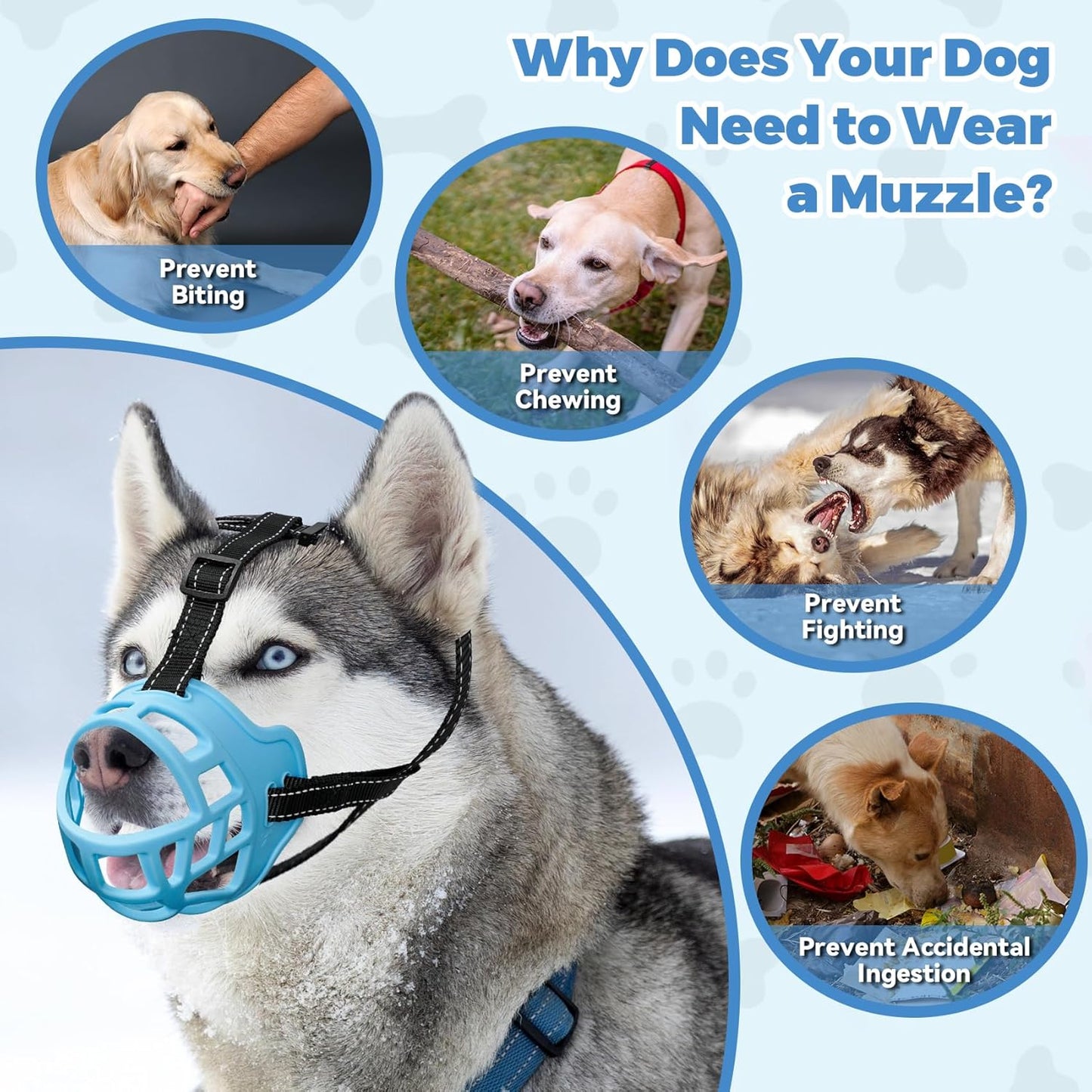 Dog Muzzle for Large Dogs, Breathable Basket Muzzles for Small, Medium and X-Large Aggressive Dog, Allows Panting Drinking, Suitable for Grooming Trimming Training (6, Luminous Blue)