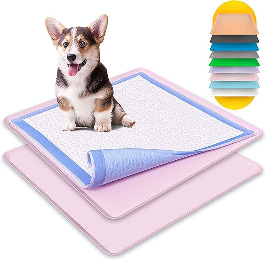 TidyFriend 2 Pack Dog Pee Pad Holder Tray Fits for 24” x 24” Wee Wee Pee Pads - Stable Grip, Raised Edges, Quick-Wipe Silicone Surface Dog Potty Tray Holder for Indoor Flooring Protection (Rose)
