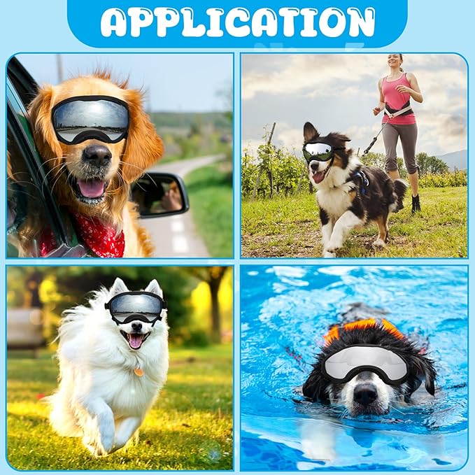 Dog Goggles for Large Dogs, UV Wind Dust Fog Protection, Soft Frame Adjustable Dog Sunglasses, Summer Driving & Winter Snow Eyewear, Tactical Pet Glasses with Elastic Strap (Black)