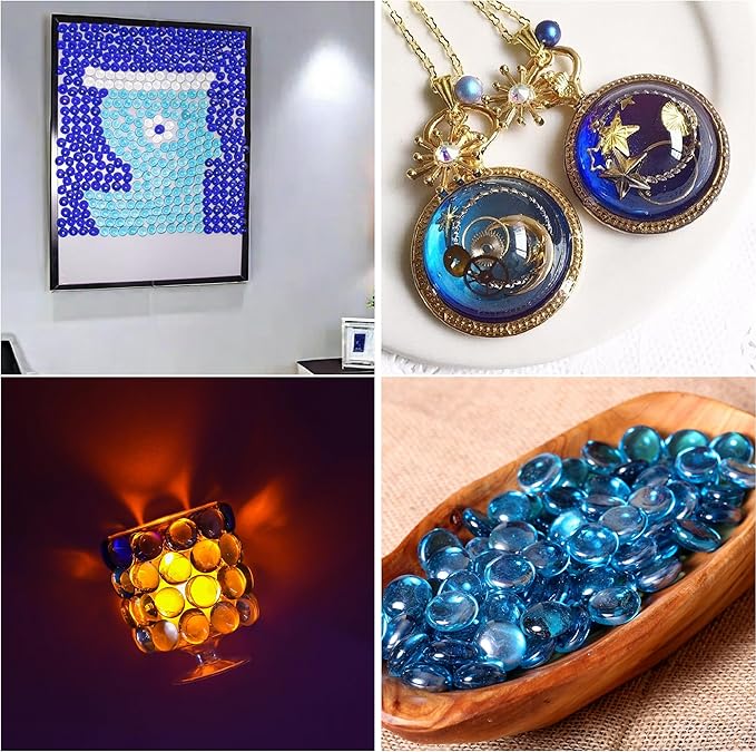 Pale Blue Glass Marbles, 0.97LB Transparent Flat Glass Beads for Vases, Light Blue Mosaic Gem Pebbles for Aquarium Decor, Floral Arrangements, Mancala Stones, Vase Filler and Crafts, Approx. 80-100PCS