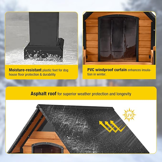 AIVITUVIN Outdoor Dog House with Anti-Chewing Iron Surround Insulated Liner Dog Kennel for Large Breed Dog Shelter Weatherproof (Brown 50.9" D x 37.4" W x 37.2" H)