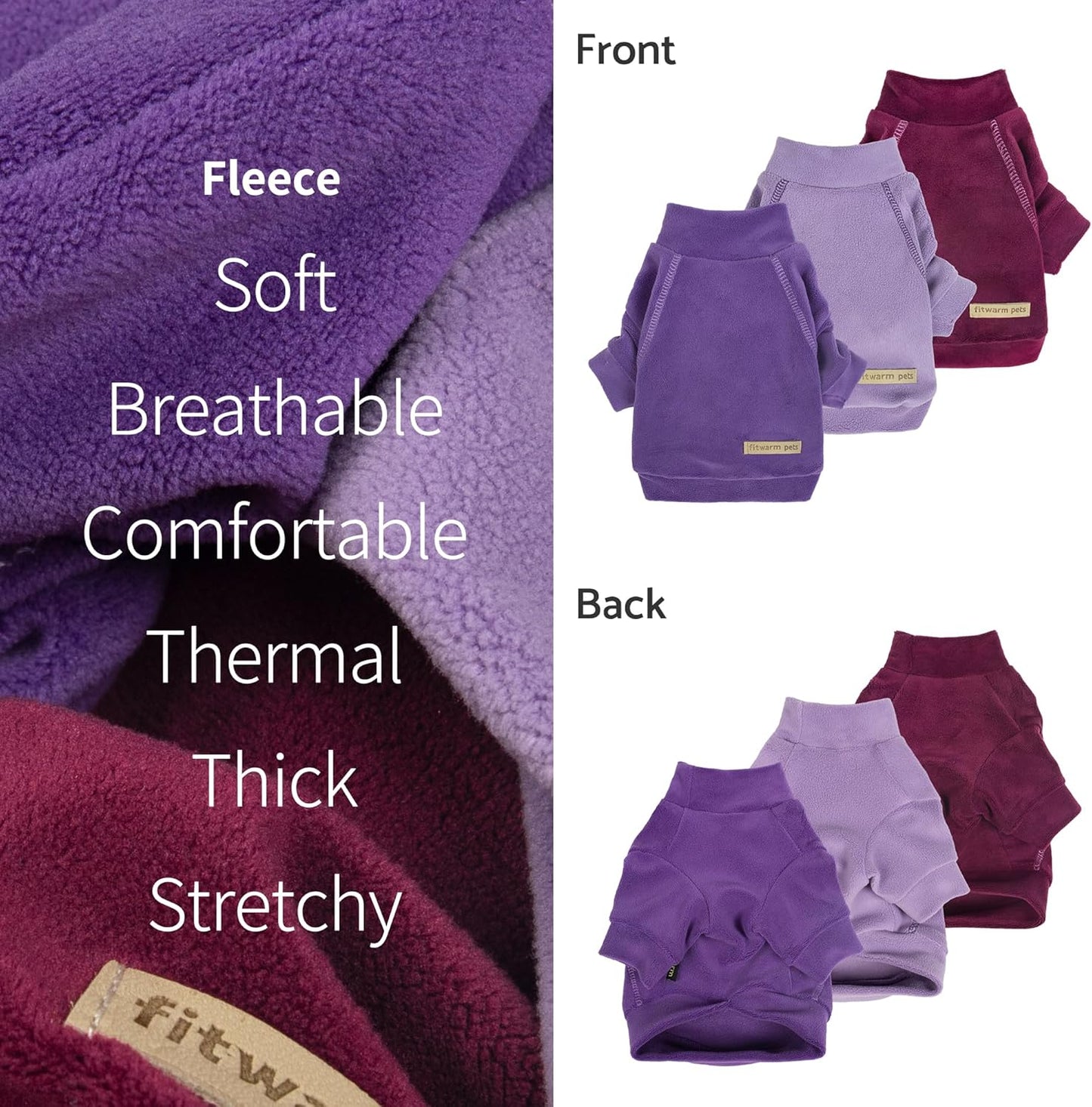 Fitwarm 3 Pack Classic Fleece Dog Sweater, Turtleneck Dog Sweatshirt, Dog Winter Clothes for Small Dogs Boy Girl, Pet Pullover Jumper, Cat Apparel, Purple, MediumPurple, Dark Red, XXL