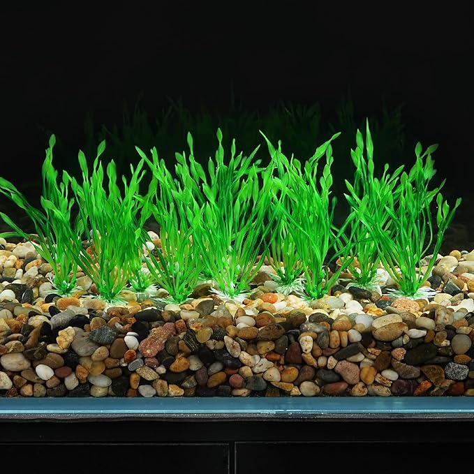 AQUANEAT Fish Tank Artificial Plants, Aquarium Plastic Seaweed Decoration, 4Inch Tall Fake Green Accessories, 10 Packs