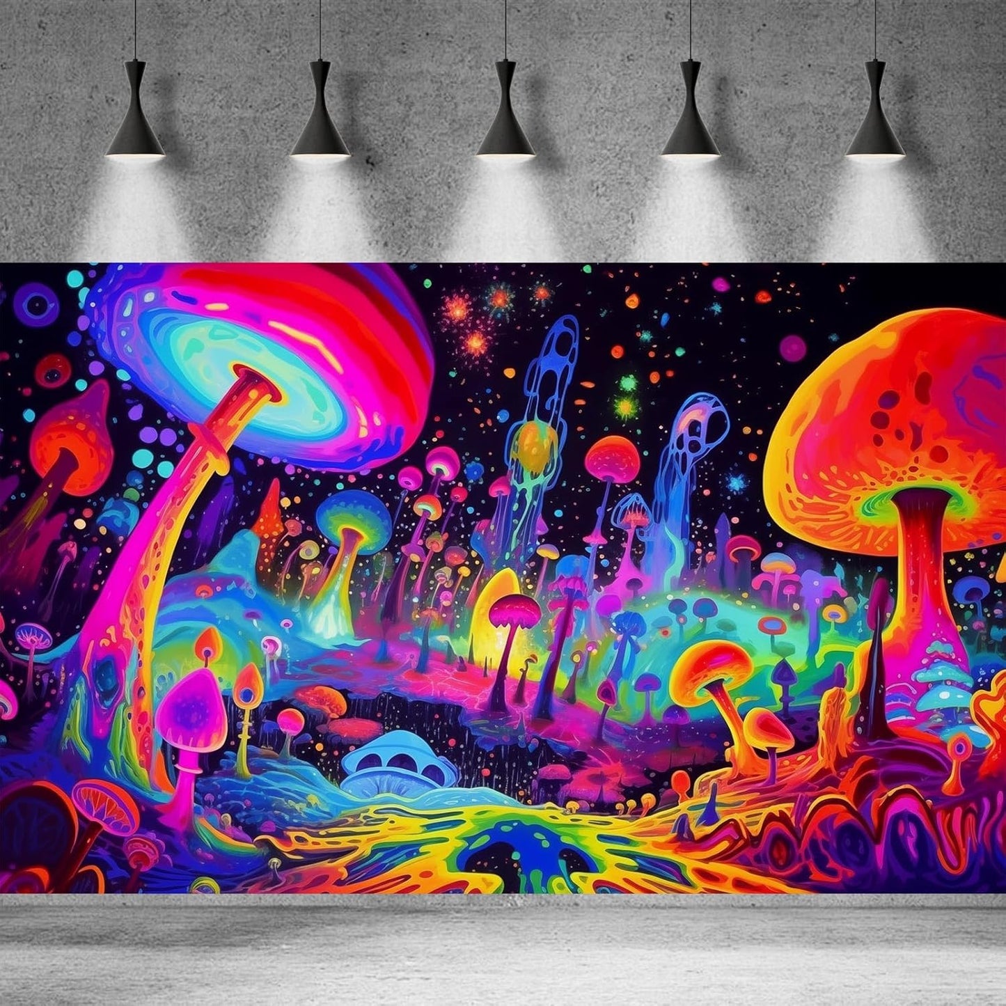 Fantasy Mushrooms Aquarium Background Abstract Mysterious Mushroom Landscape Terrarium Background Amazing Rainbow Mushrooms Theme Fish Tank Backdrop Poster Wallpaper Decorations Vinyl 48x18in